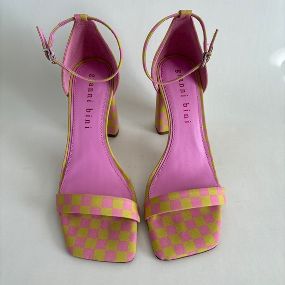 Gianni Bini womens green pink Checkered Heels square toe sandals size 10 - Picture 3 of 8